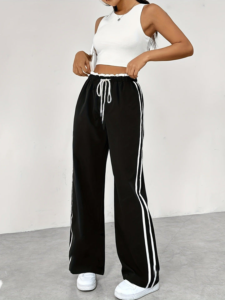 Pantalon Jogging Taille Haute à Jambes Larges Femme