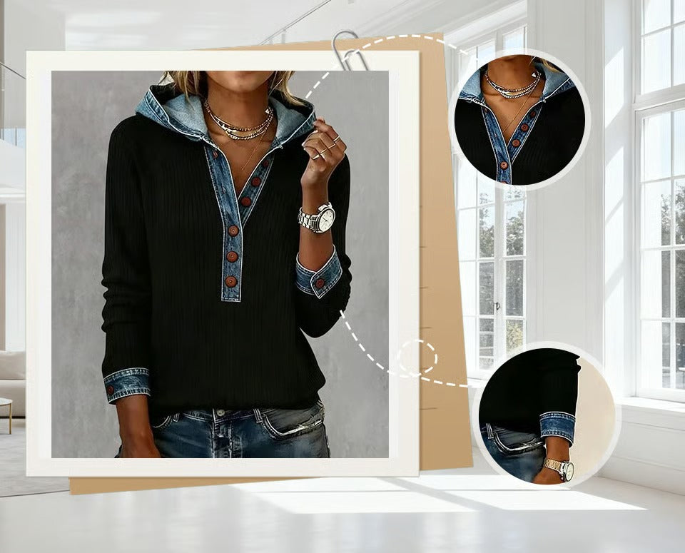 Pull À Capuche Boutonné Femme