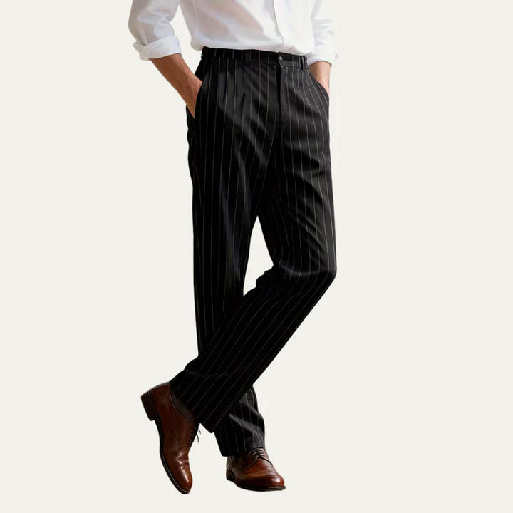 Pantalon Habillé à Rayures Fines et Pinces Homme