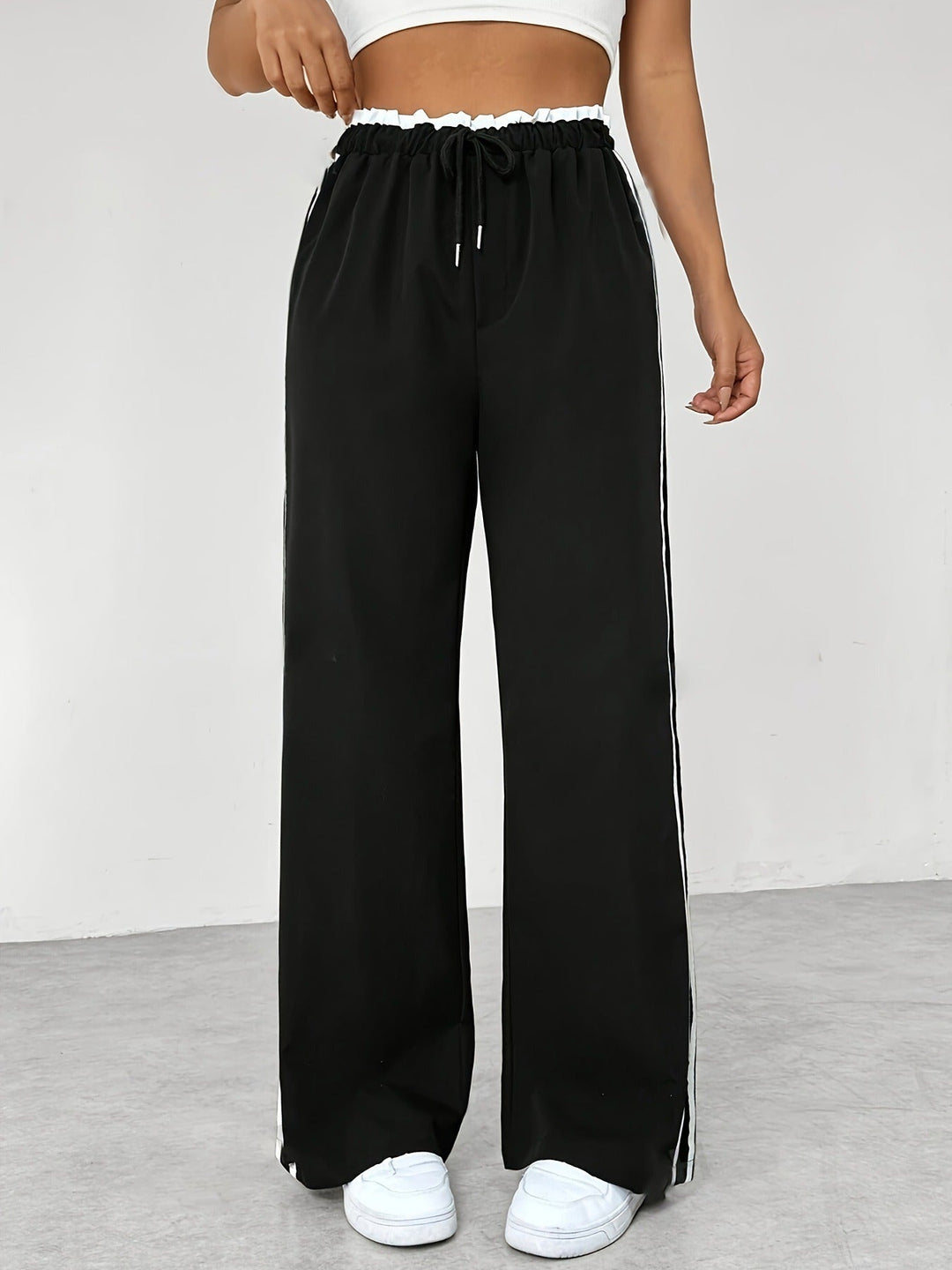 Pantalon Jogging Taille Haute à Jambes Larges Femme