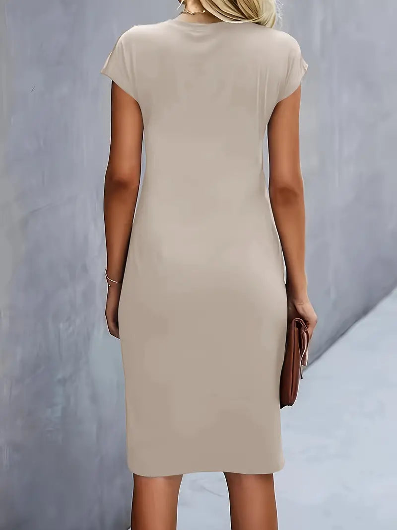 Robe Midi Drapée à Manches Courtes Femme