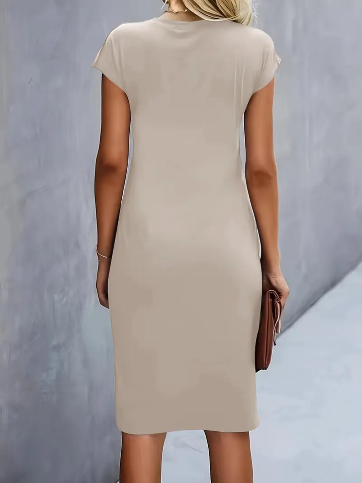 Robe Midi Drapée à Manches Courtes Femme