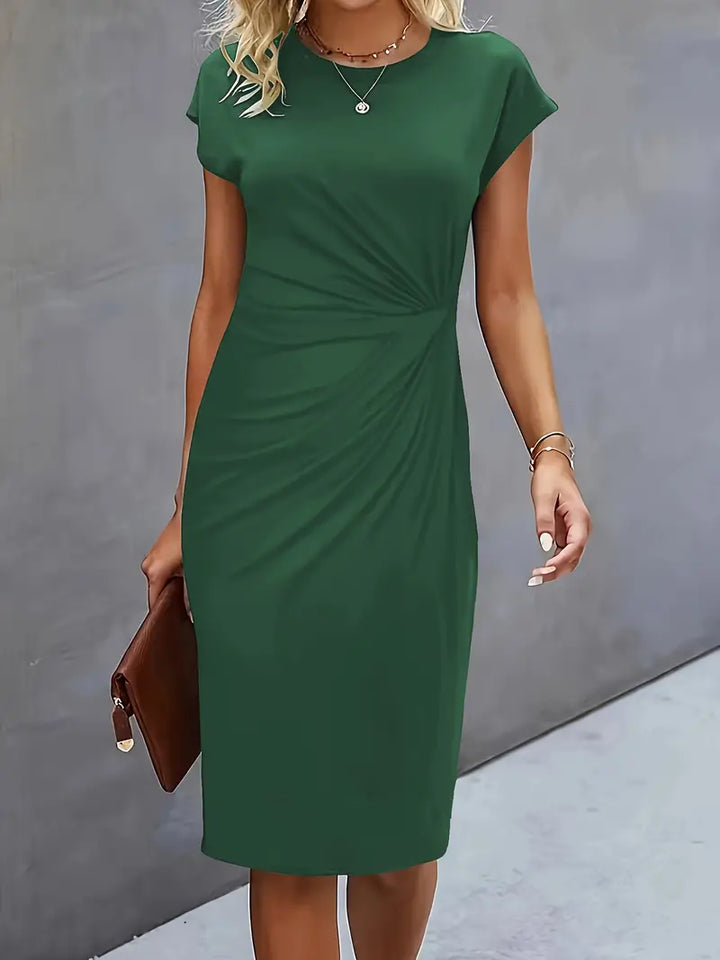 Robe Midi Drapée à Manches Courtes Femme