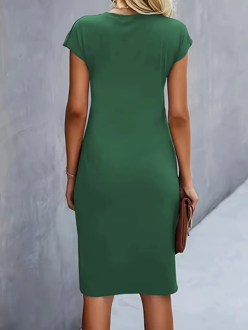 Robe Midi Drapée à Manches Courtes Femme