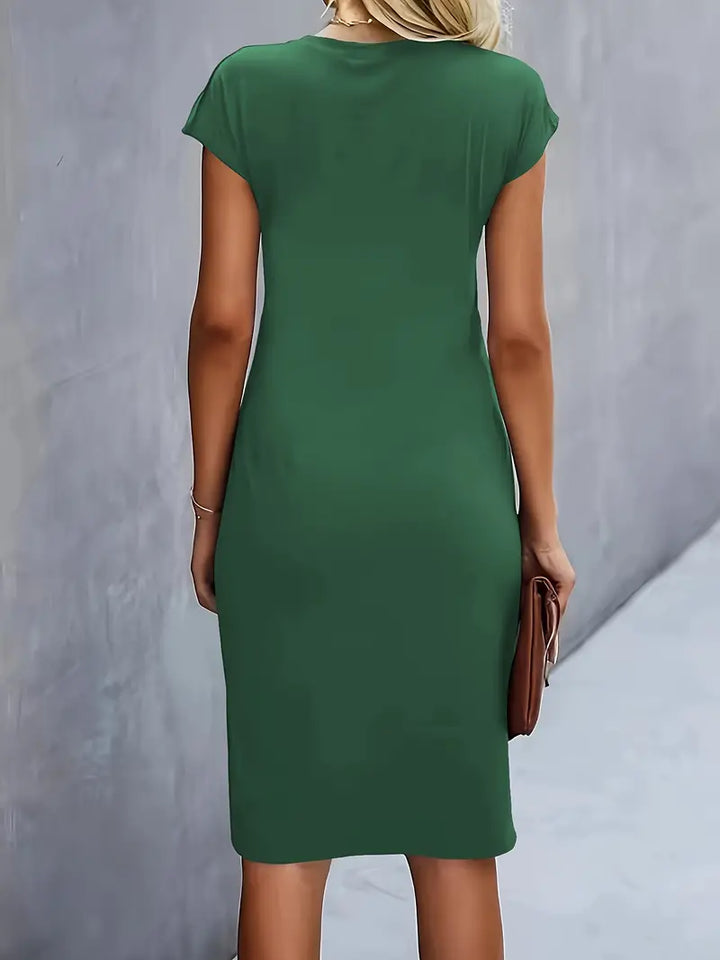 Robe Midi Drapée à Manches Courtes Femme