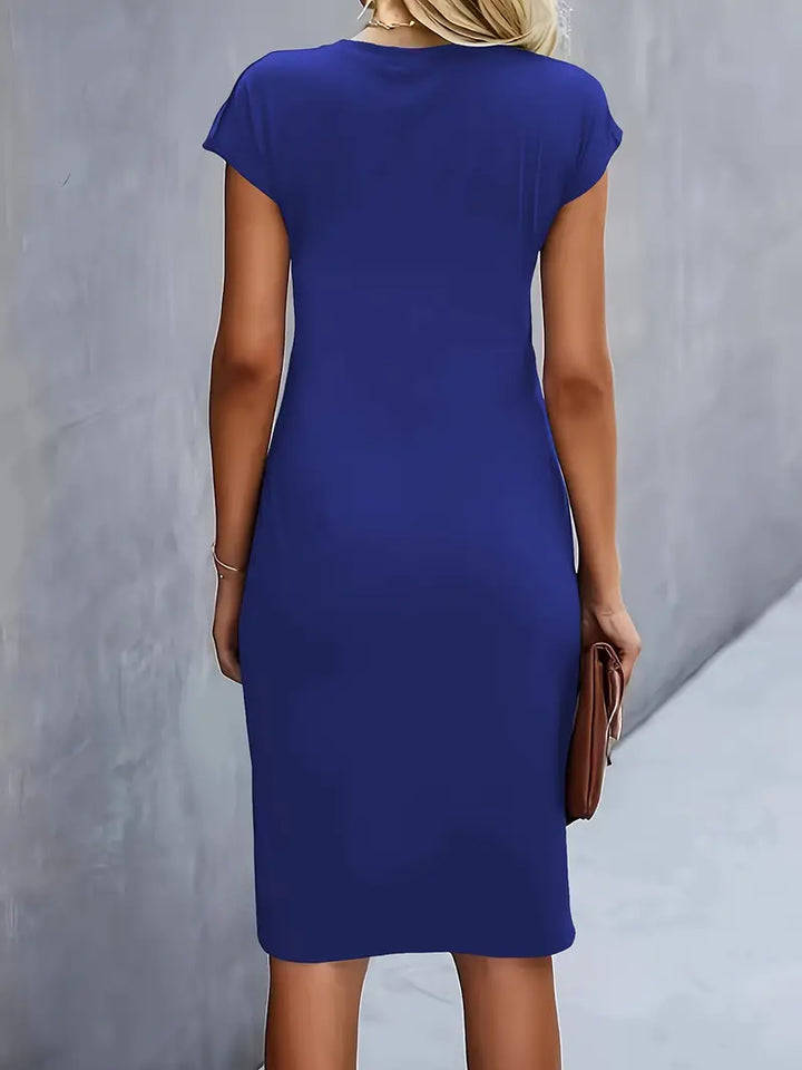 Robe Midi Drapée à Manches Courtes Femme