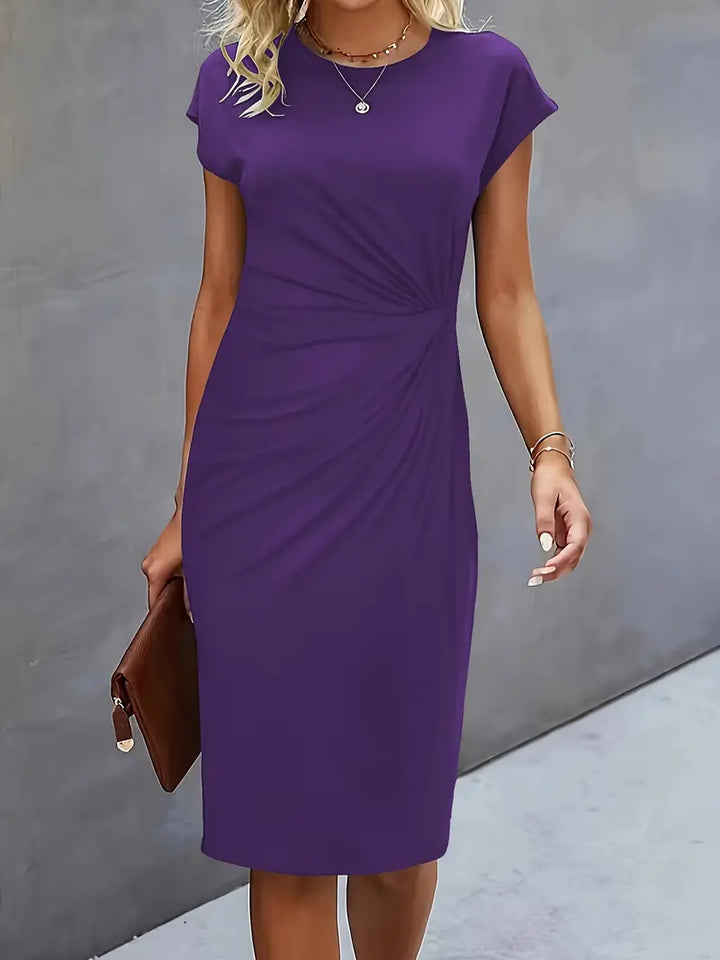 Robe Midi Drapée à Manches Courtes Femme
