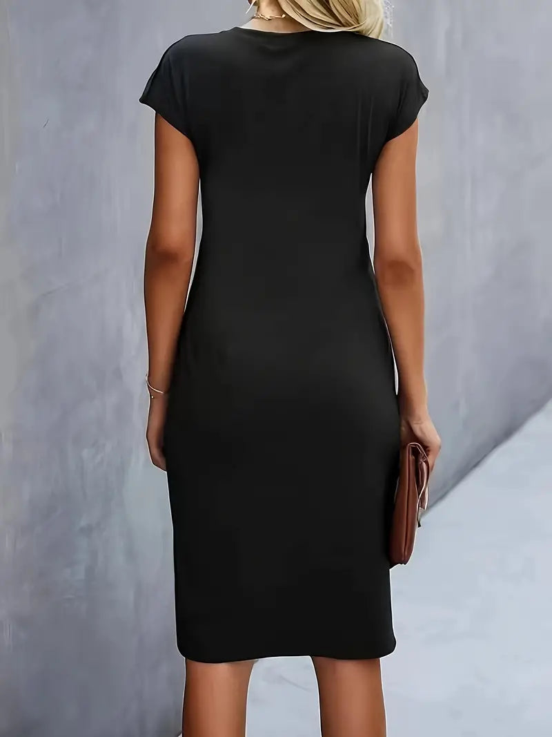 Robe Midi Drapée à Manches Courtes Femme