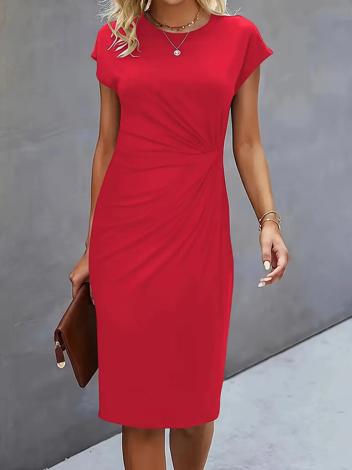 Robe Midi Drapée à Manches Courtes Femme
