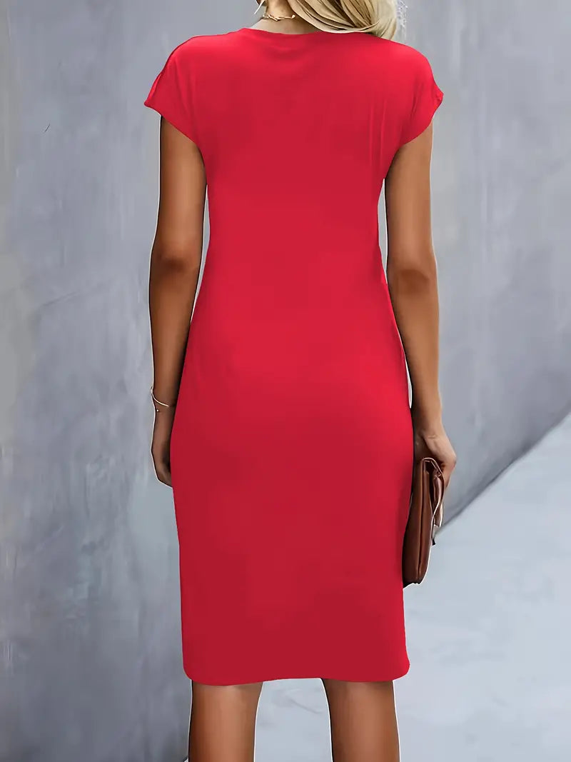 Robe Midi Drapée à Manches Courtes Femme