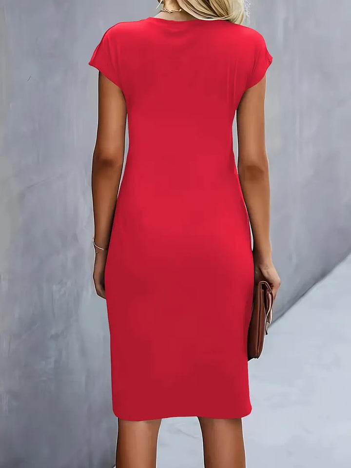 Robe Midi Drapée à Manches Courtes Femme