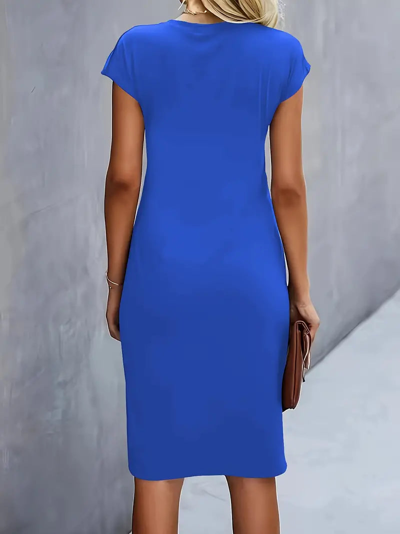 Robe Midi Drapée à Manches Courtes Femme