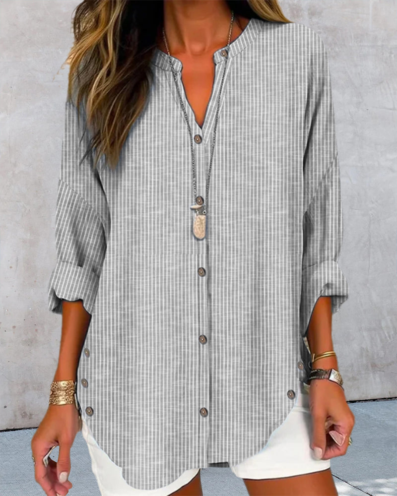 Blouse Rayée Boutonnée Femme