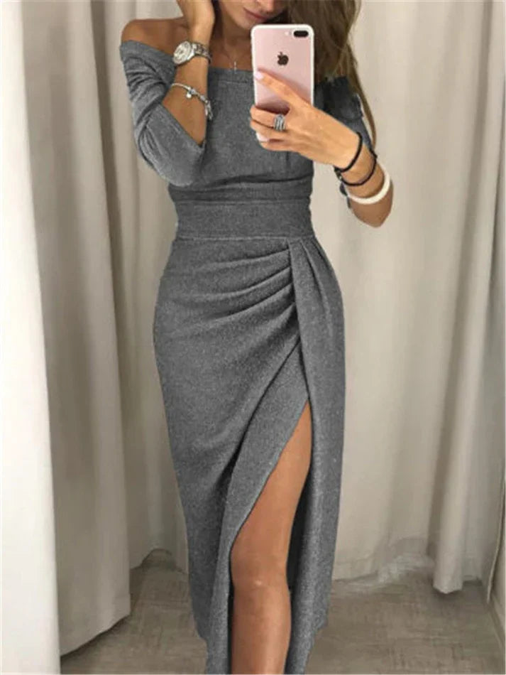 Robe Scintillante Fendue Épaules Dégagées Femme