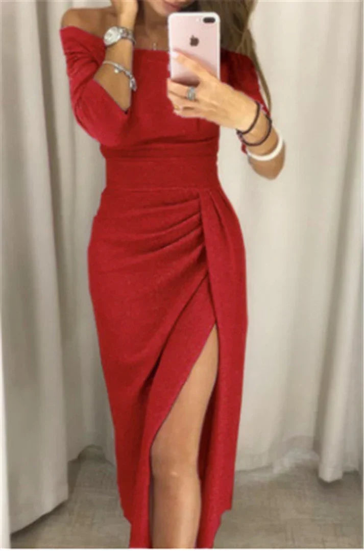 Robe Scintillante Fendue Épaules Dégagées Femme