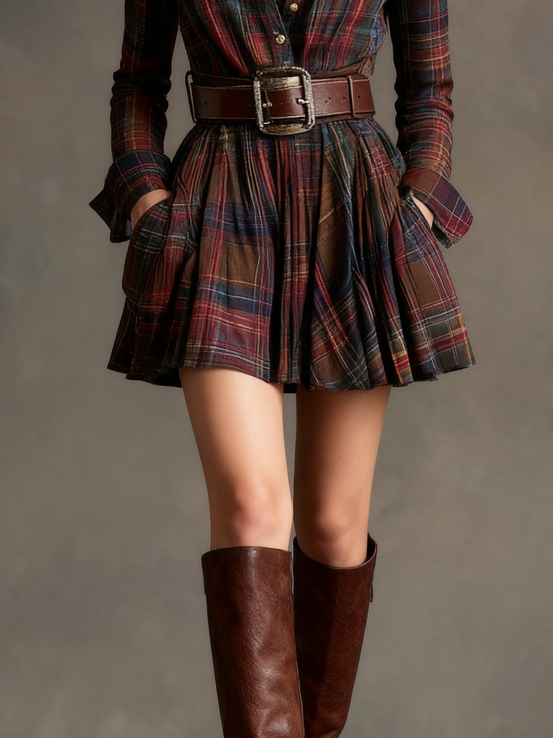 Robe Chemise Courte à Carreaux Femme