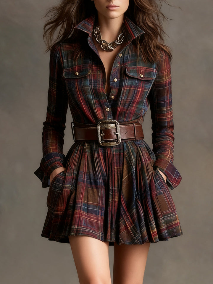 Robe Chemise Courte à Carreaux Femme