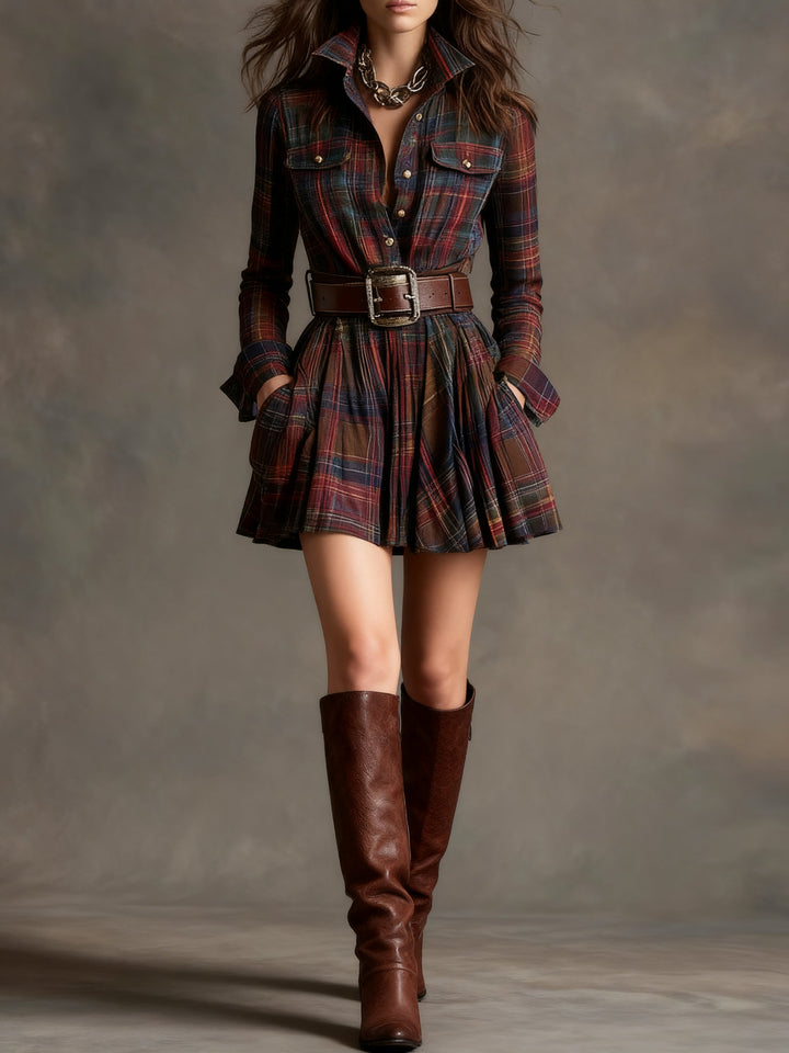 Robe Chemise Courte à Carreaux Femme