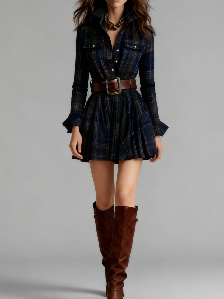 Robe Chemise Courte à Carreaux Femme