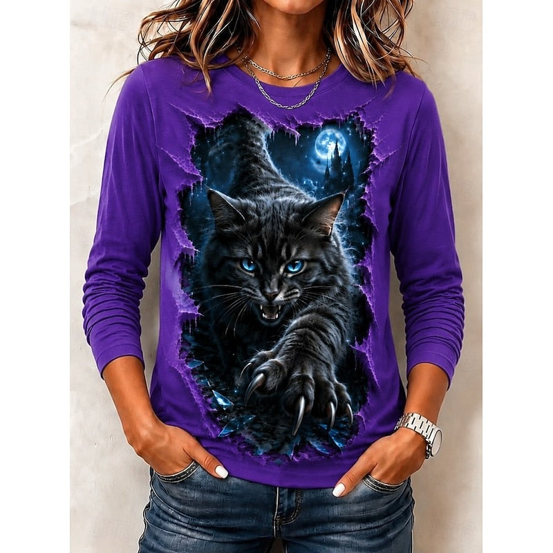 Haut Halloween Imprimé Chat Gothique Femme