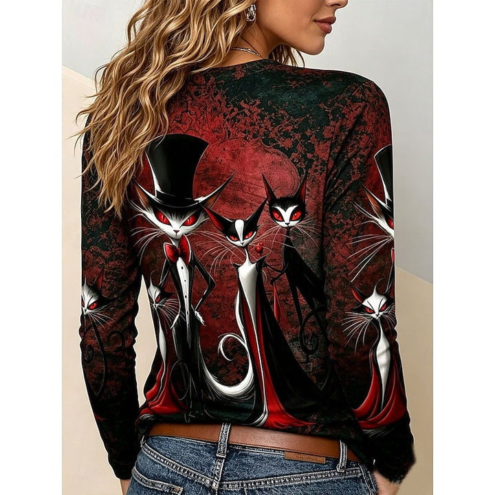 Haut Halloween Imprimé Chats Gothiques Femme