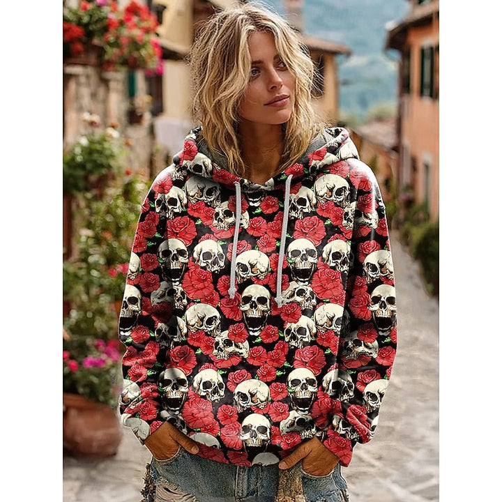 Sweat à Capuche Halloween Imprimé Squelette Femme
