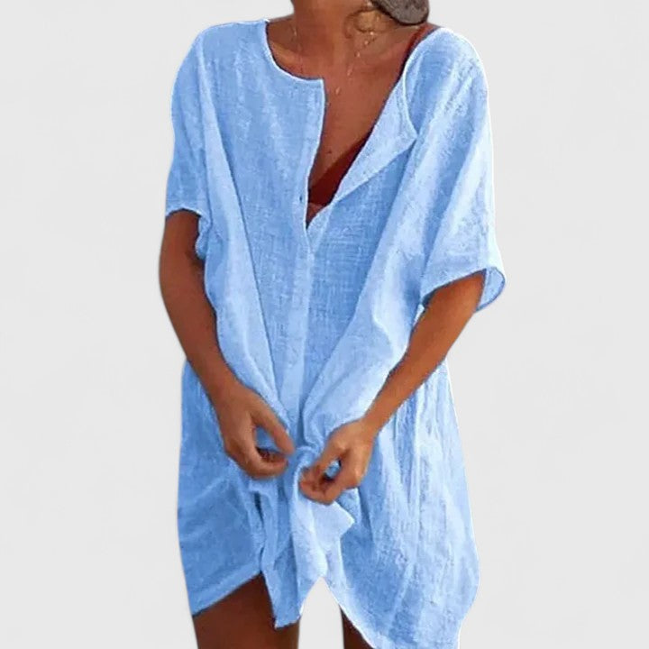 Robe Tunique Ample à Col V Femme