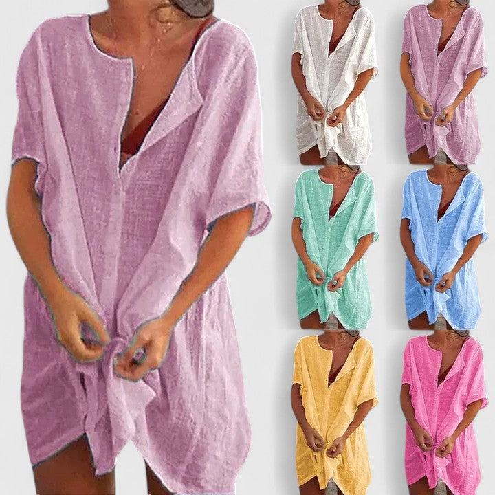 Robe Tunique Ample à Col V Femme