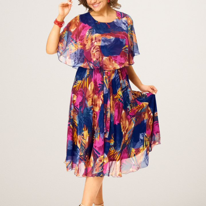Robe Midi Imprimée Manches Fluides Femme