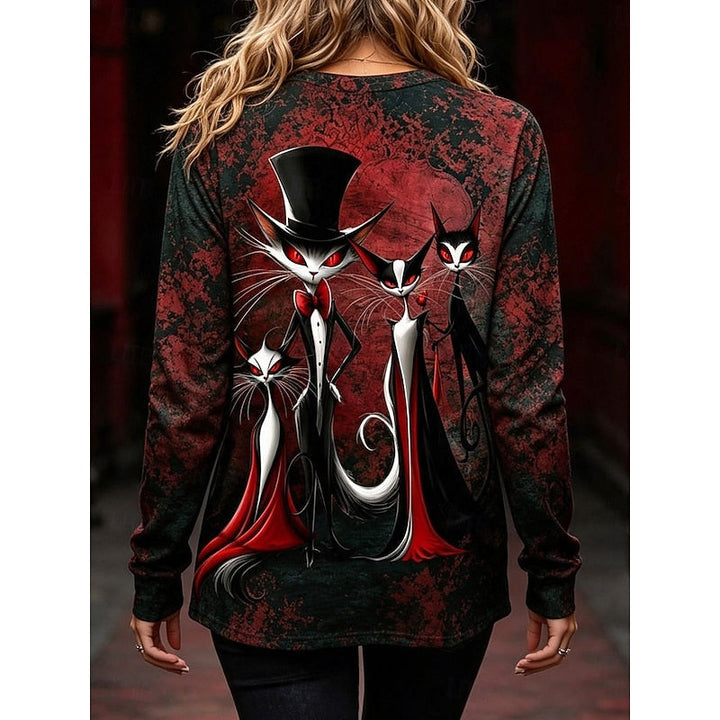 Haut Halloween Imprimé Chats Gothiques Femme