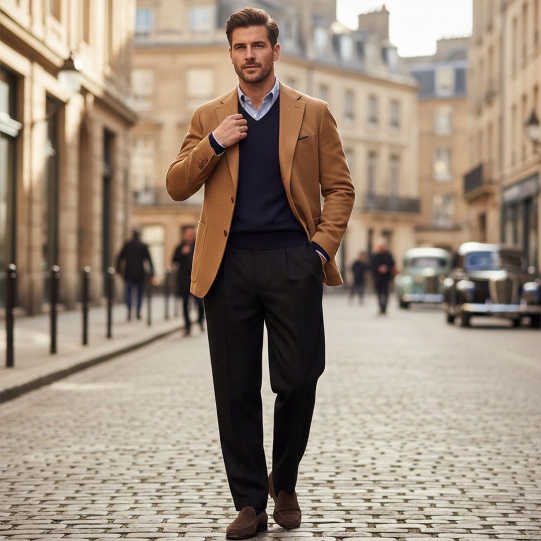 Pantalon à Pinces Coupe Droite Homme