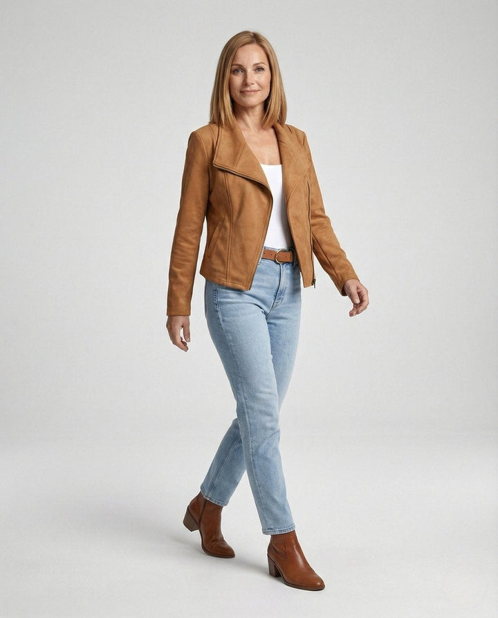 Blouson Biker à Larges Revers Femme