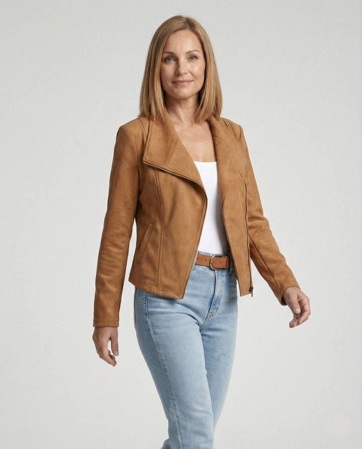 Blouson Biker à Larges Revers Femme
