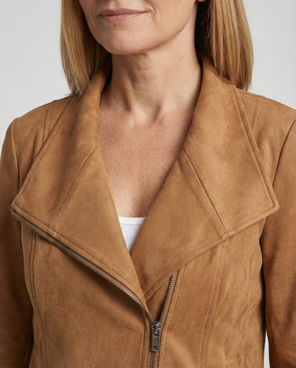 Blouson Biker à Larges Revers Femme