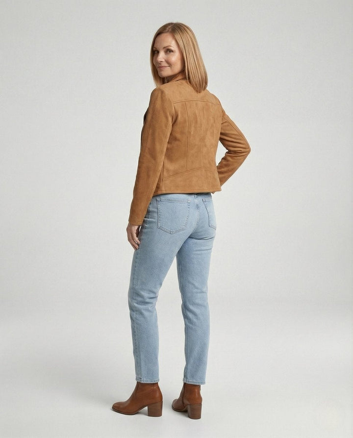 Blouson Biker à Larges Revers Femme