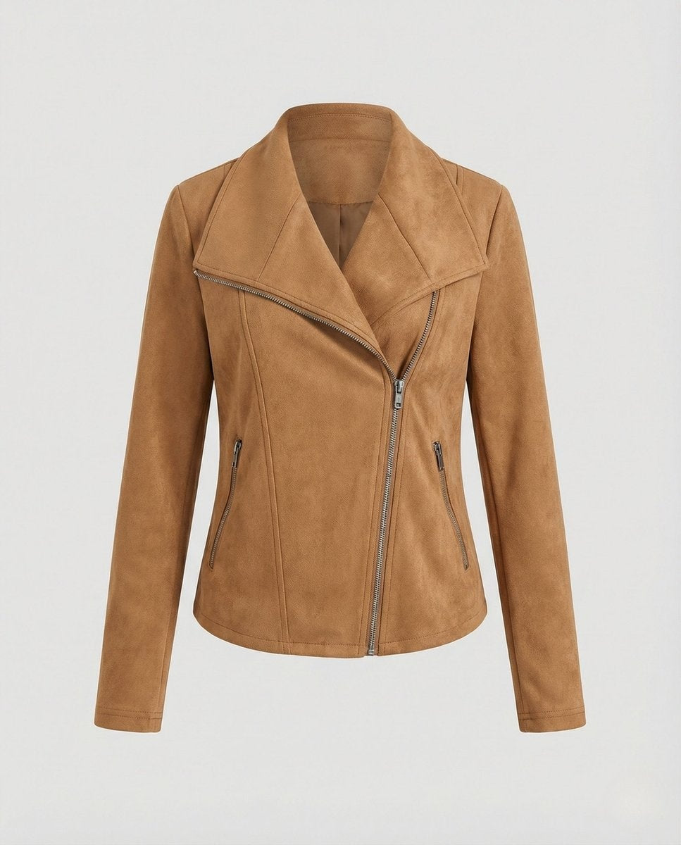 Blouson Biker à Larges Revers Femme