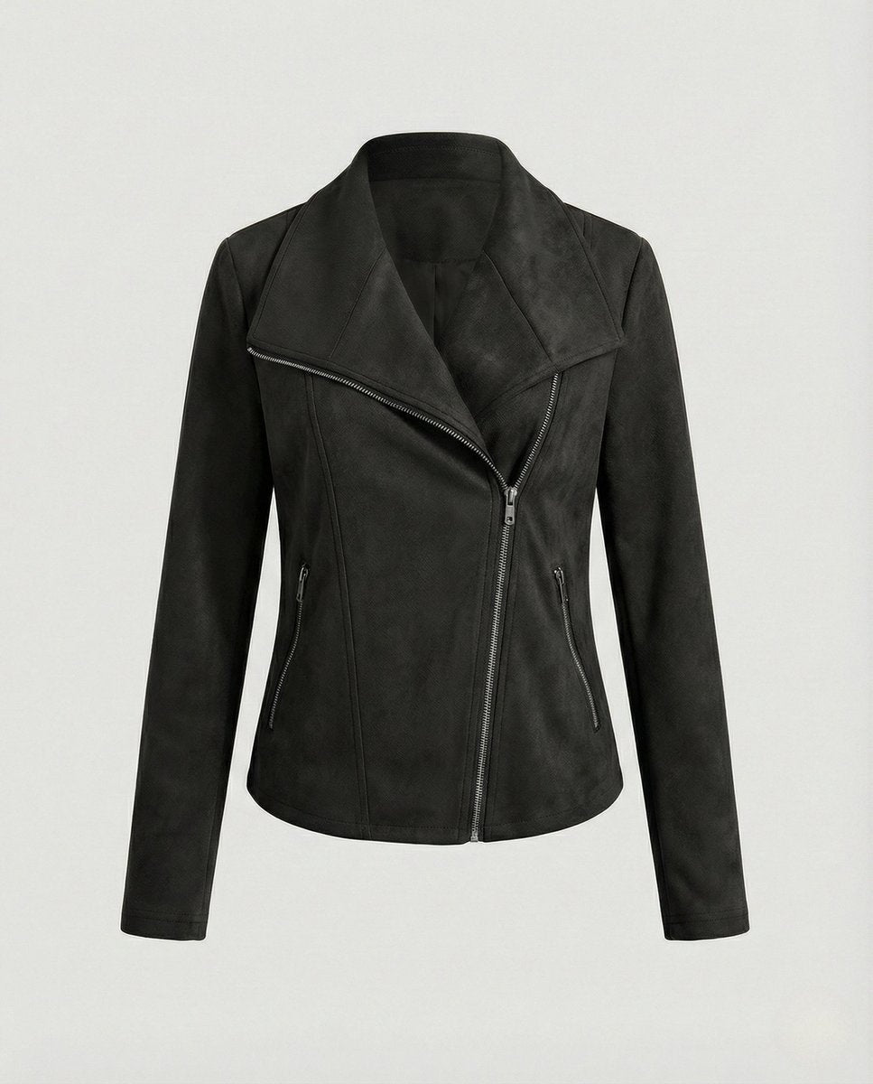 Blouson Biker à Larges Revers Femme