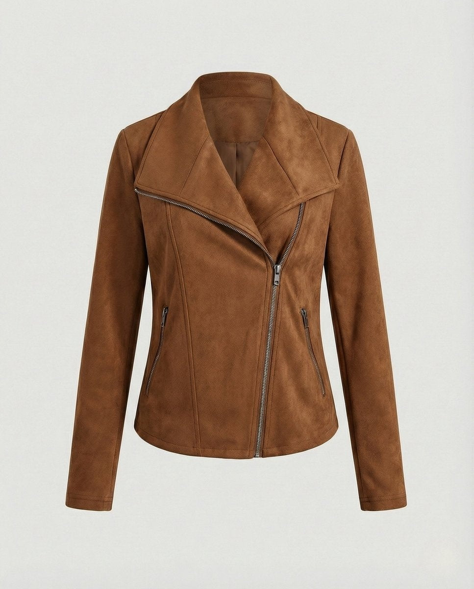 Blouson Biker à Larges Revers Femme