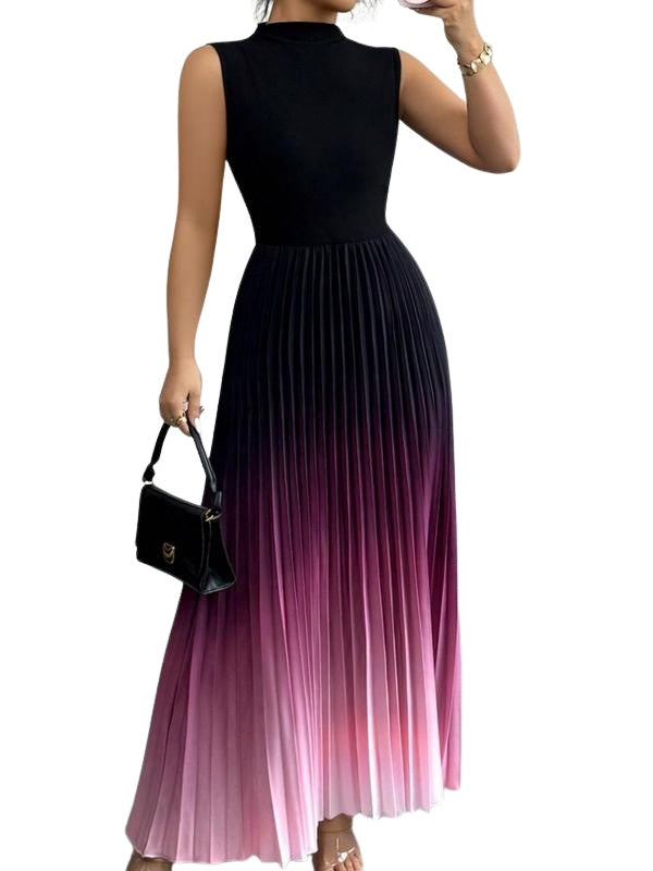 Robe Longue Plissée Sans Manches Femme