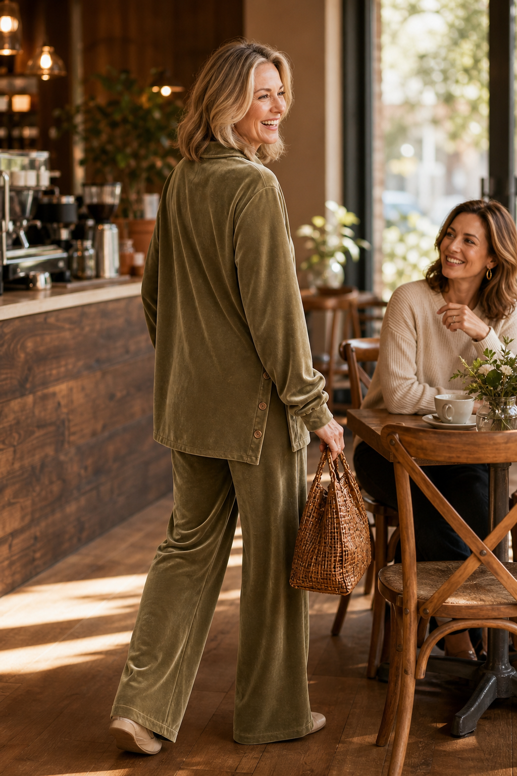 Ensemble 2 Pièces Haut À Col Chemise Et Pantalon Large Femme