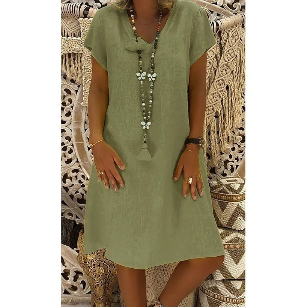 Robe En Lin Col V Femme