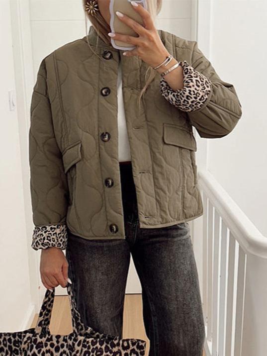Veste Matelassée Détails Léopard Femme