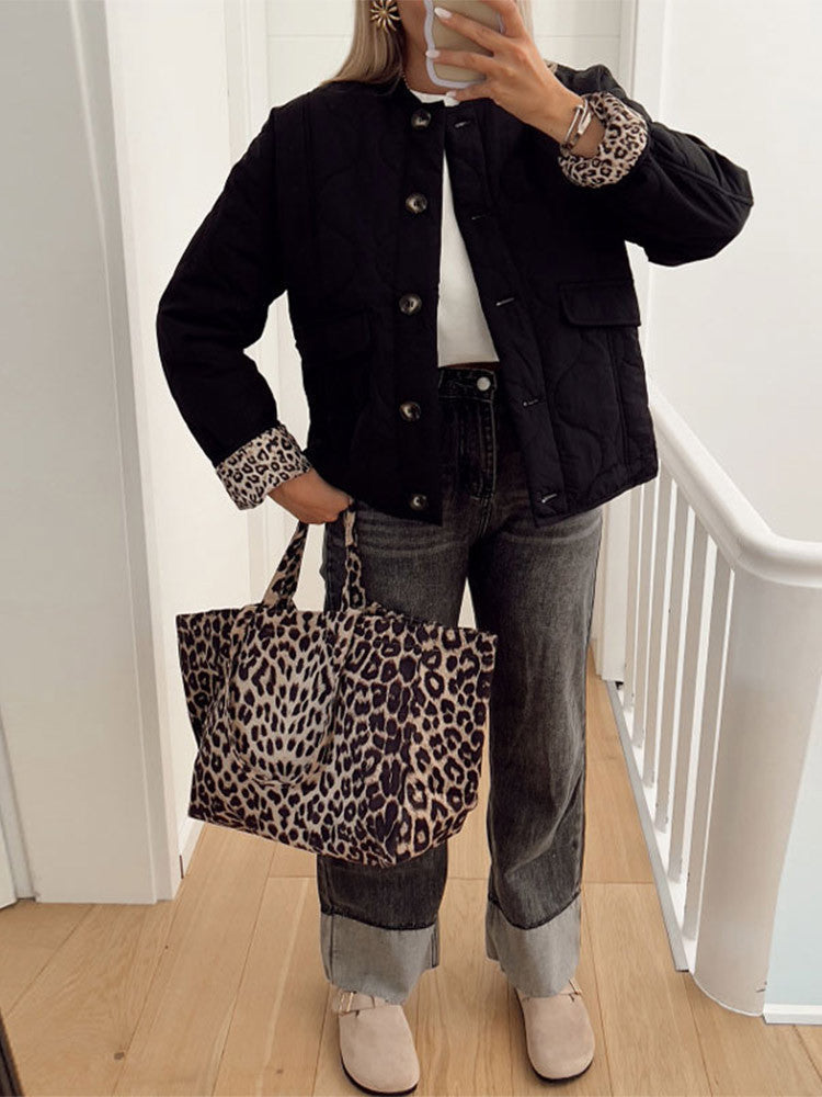 Veste Matelassée Détails Léopard Femme