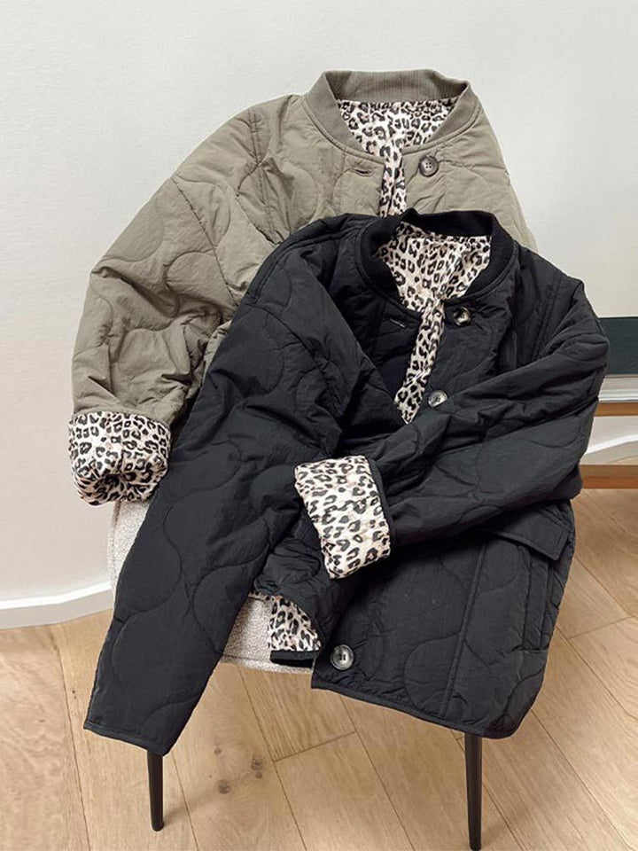 Veste Matelassée Détails Léopard Femme