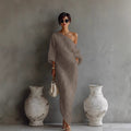 Robe Longue Asymétrique à Épaule Dénudée Femme
