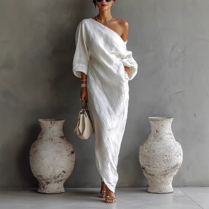 Robe Longue Asymétrique à Épaule Dénudée Femme