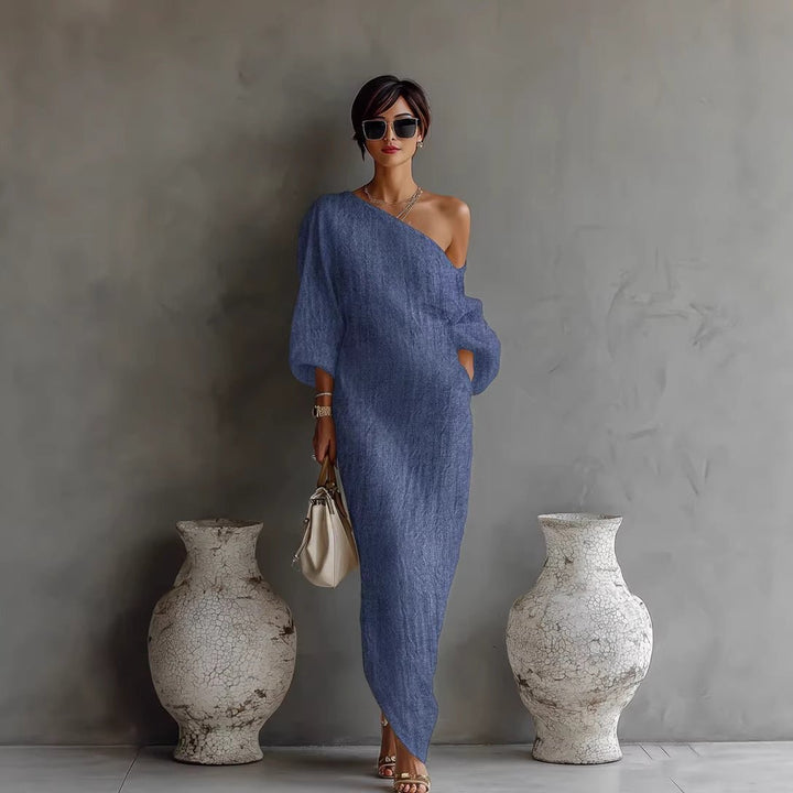Robe Longue Asymétrique à Épaule Dénudée Femme