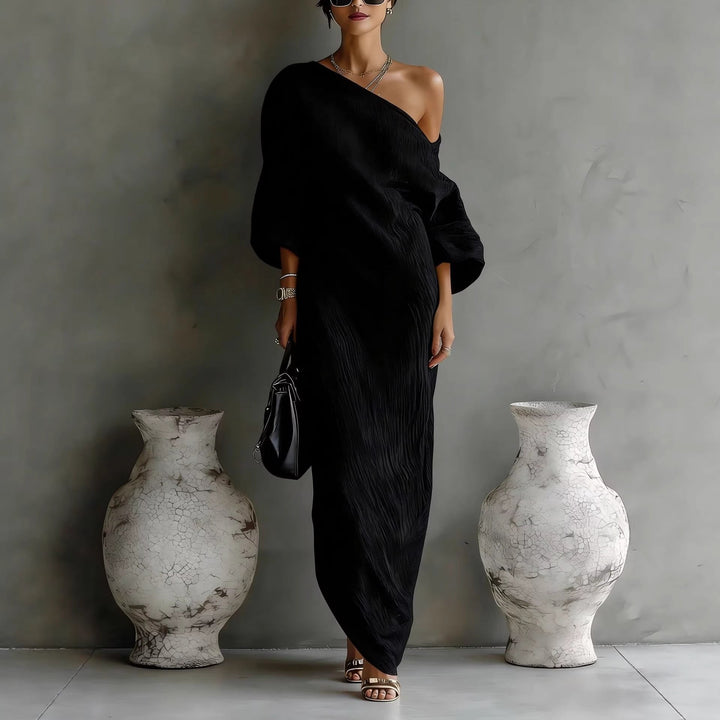 Robe Longue Asymétrique à Épaule Dénudée Femme