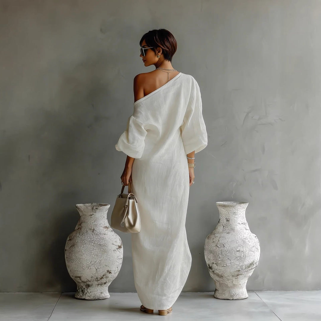 Robe Longue Asymétrique à Épaule Dénudée Femme