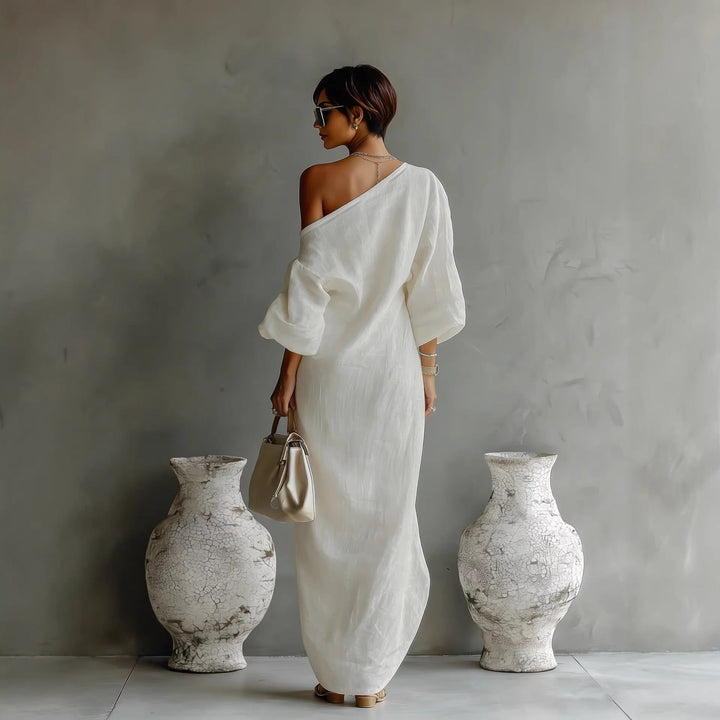 Robe Longue Asymétrique à Épaule Dénudée Femme